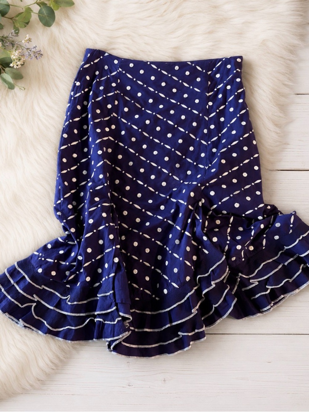 Anthropologie | Odille Vintage Polka Dot Ruffle Hem Skirt – Size 6